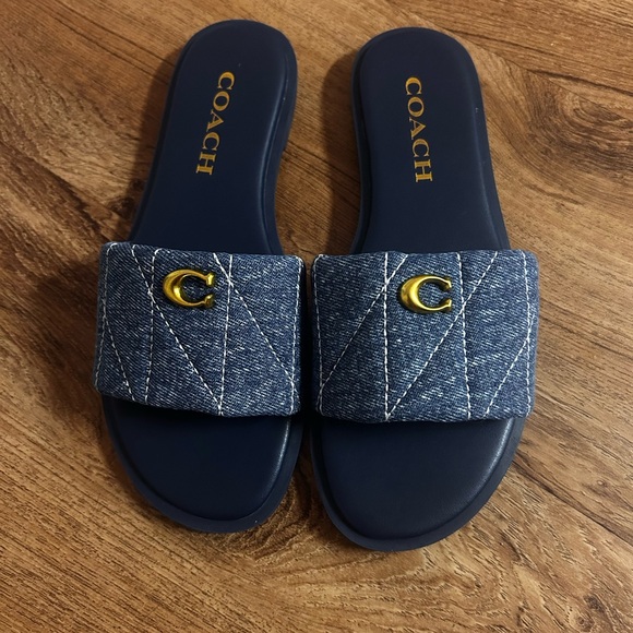 Coach Shoes - Coach Navy Denim Slide Sandals